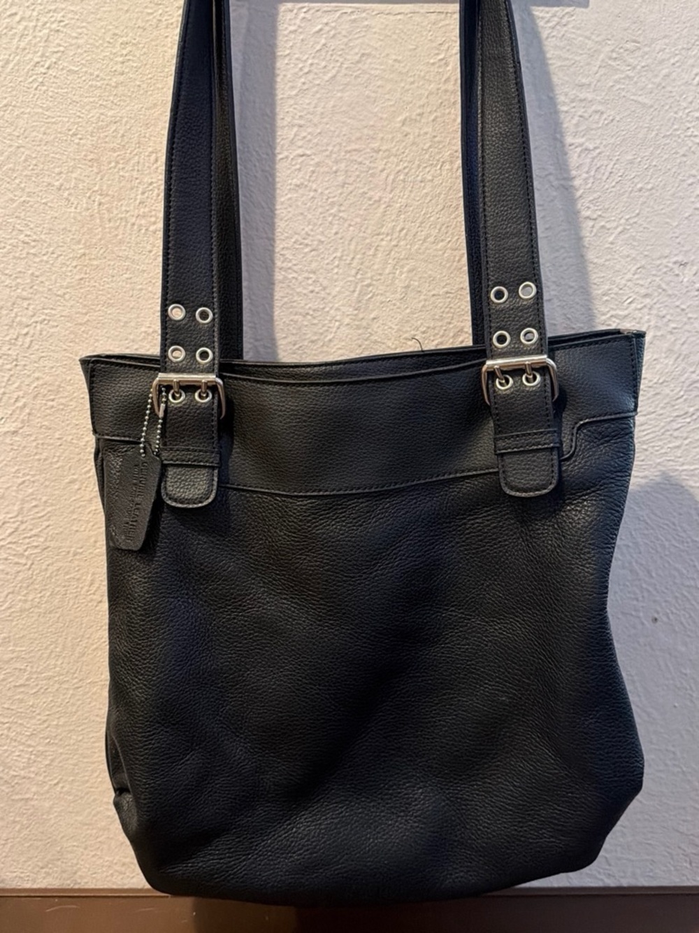 St. John's Bay Vtg 90s Black Leather Double Buckle Biker Large Bag Purse